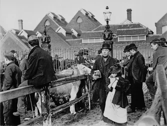 Hombre ciego en un mercado, c.1890s